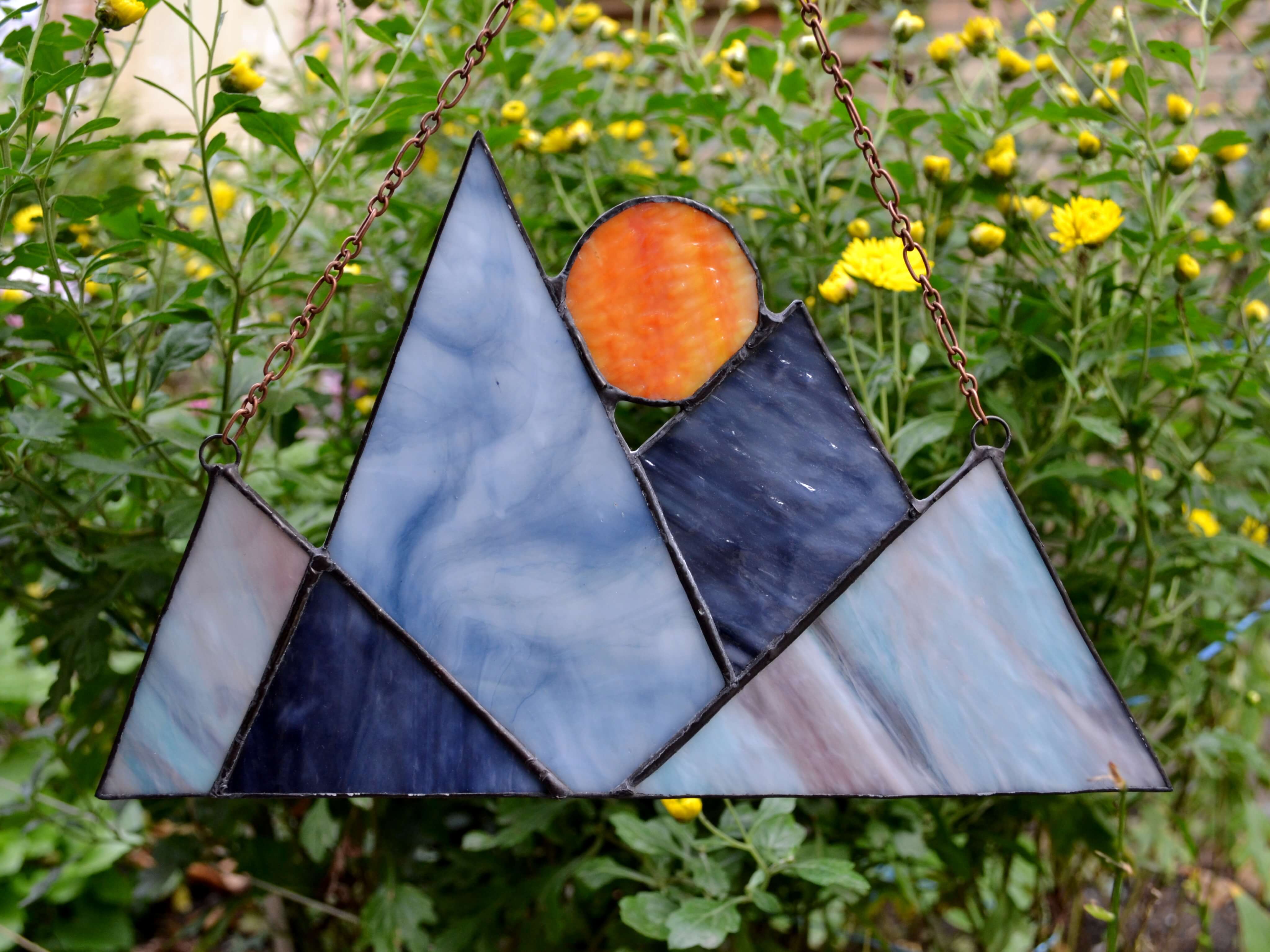 Mountain sunset stained glass sun orders catcher