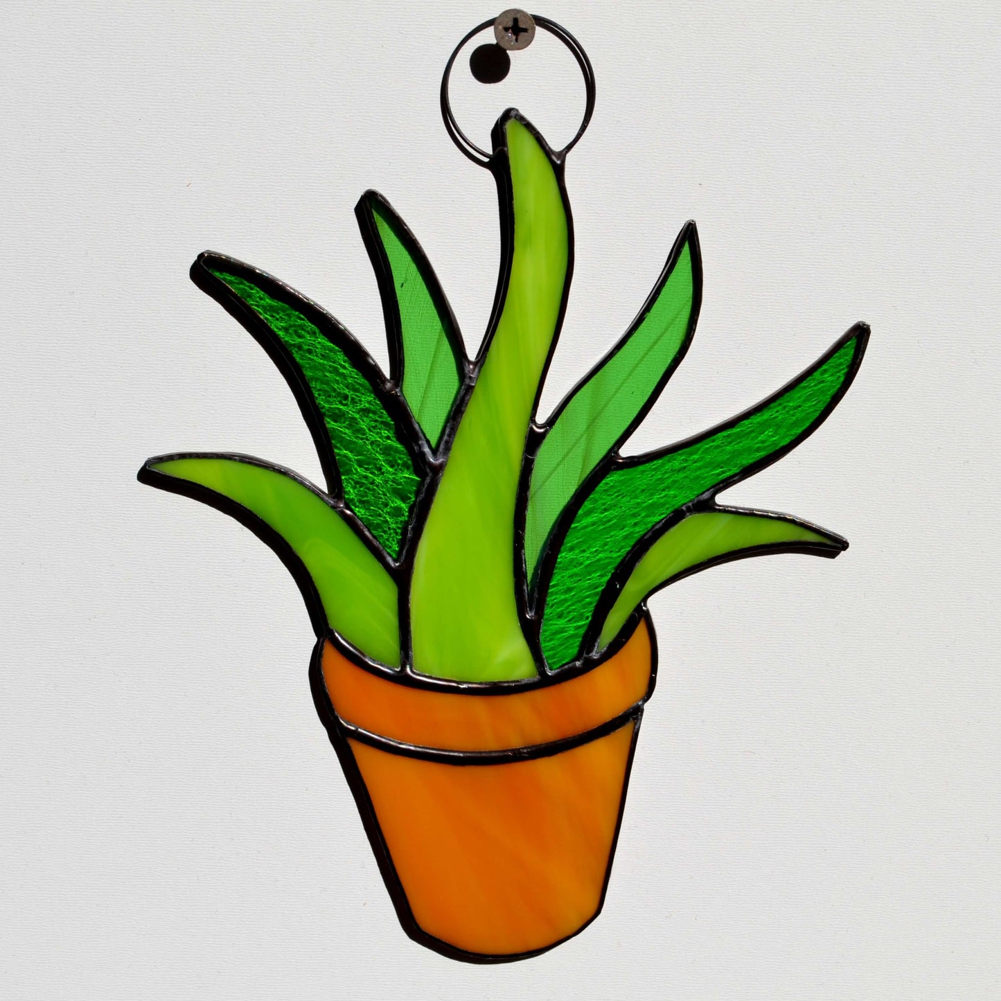 Stained Glass Potted Succulent Suncatcher Green Aloe Vera Plant in Pot