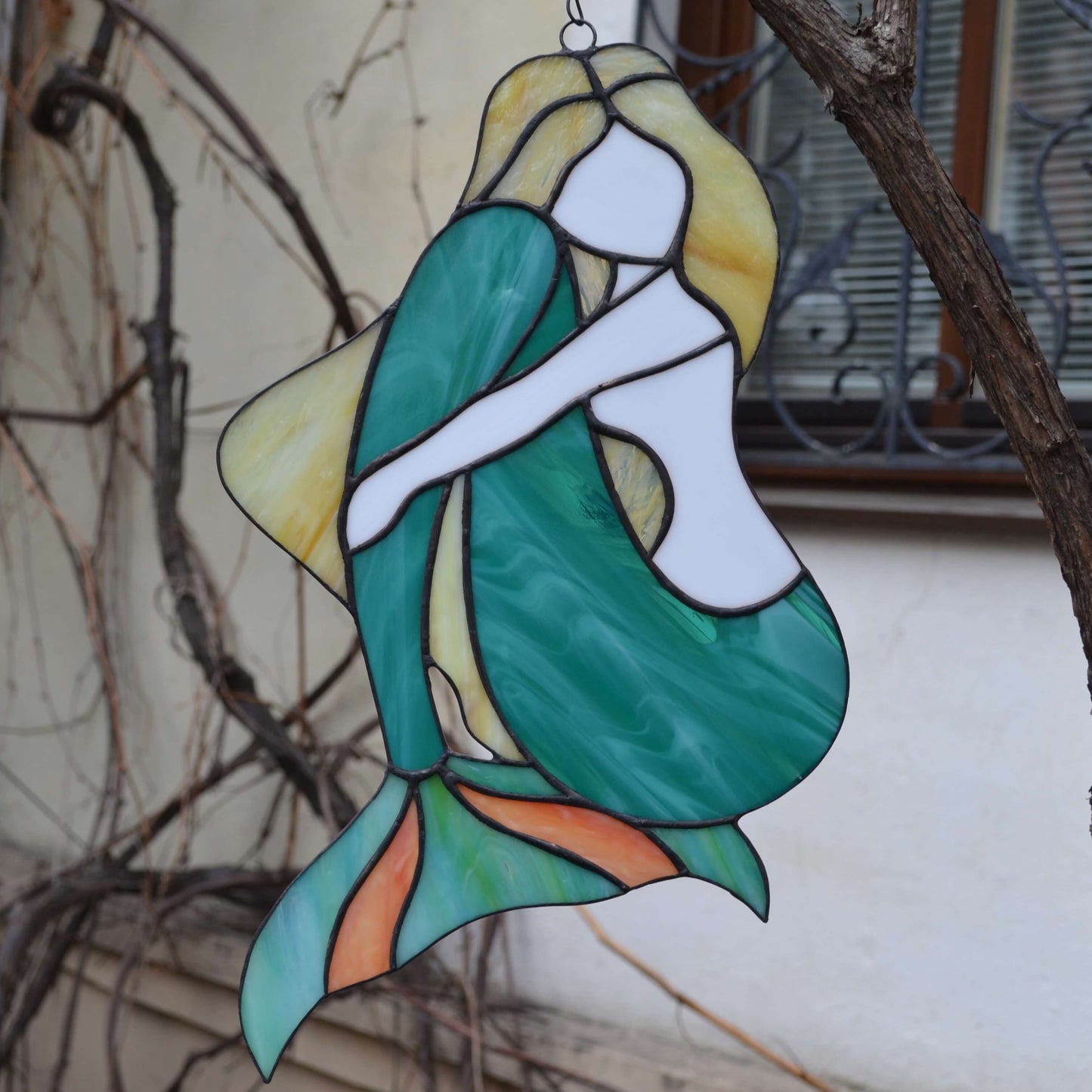 Large Stained Glass Mermaid Suncatcher