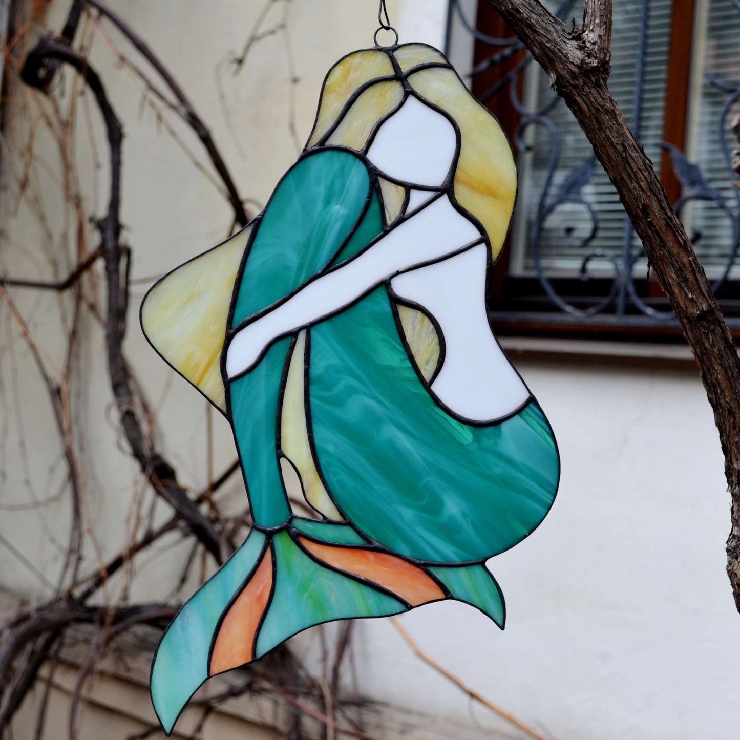 Large Stained Glass Mermaid Suncatcher