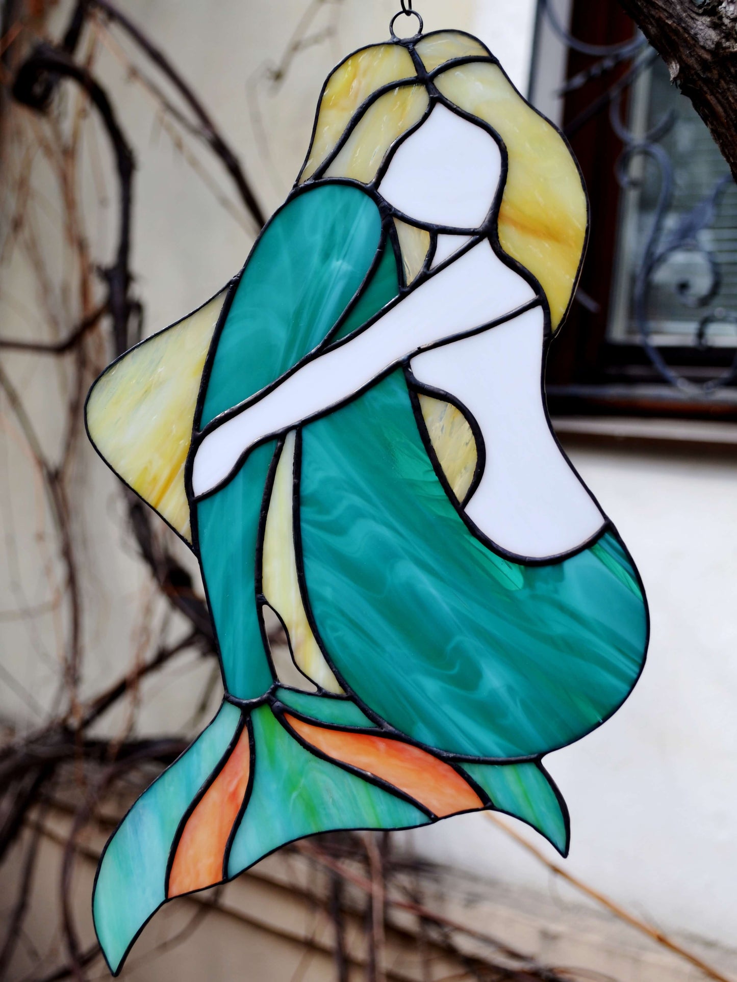 Large Stained Glass Mermaid Suncatcher