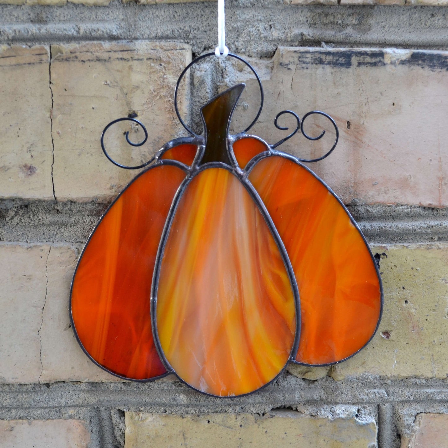 Stained Glass Pumpkin Suncatcher Bright Orange