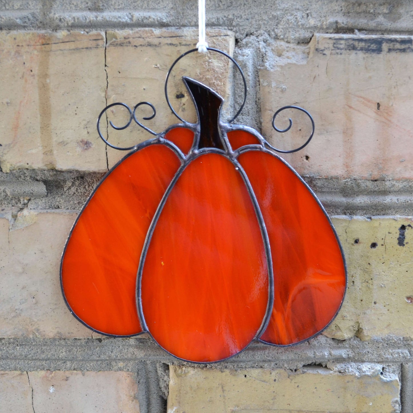 Stained Glass Pumpkin Suncatcher Bright Orange