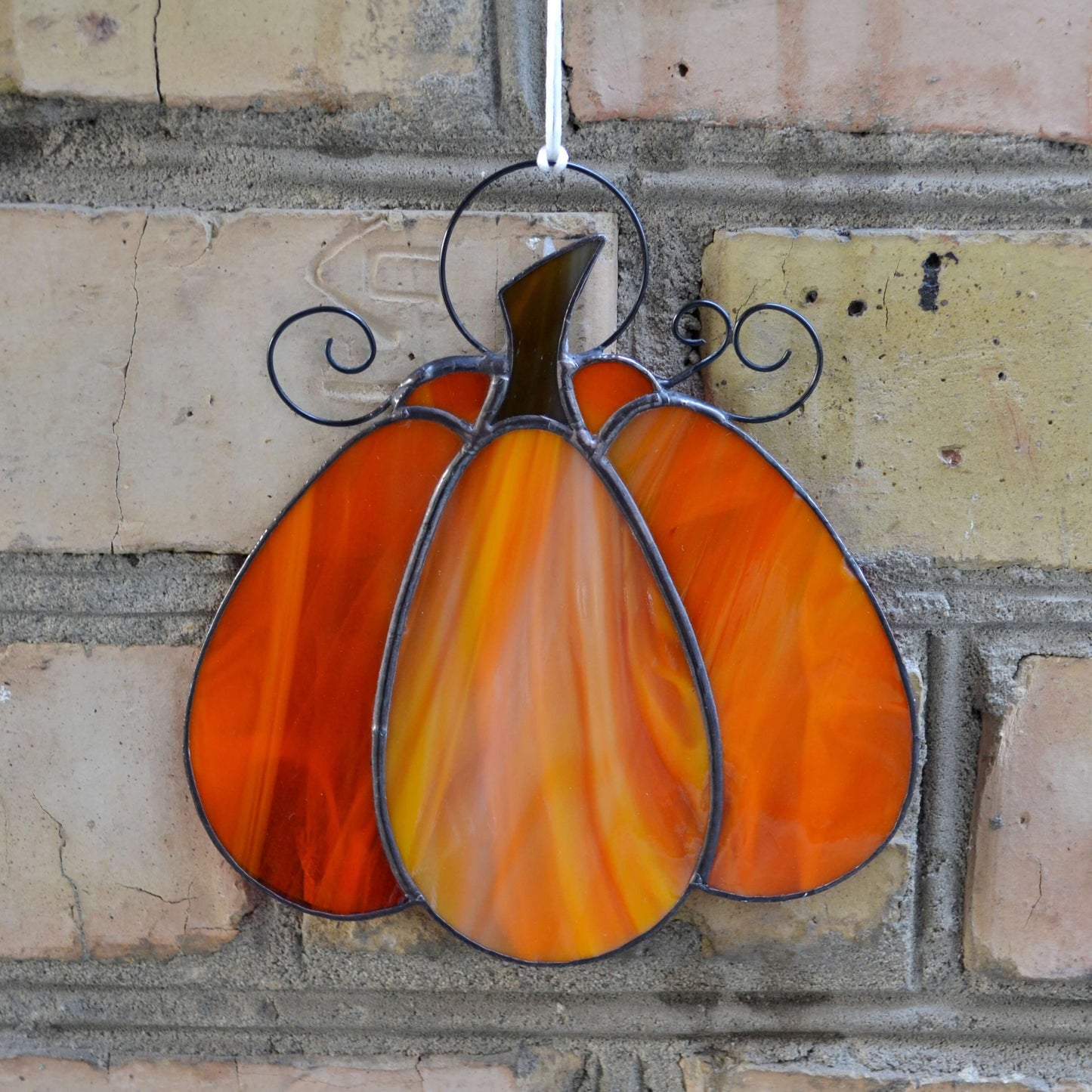 Stained Glass Pumpkin Suncatcher Bright Orange