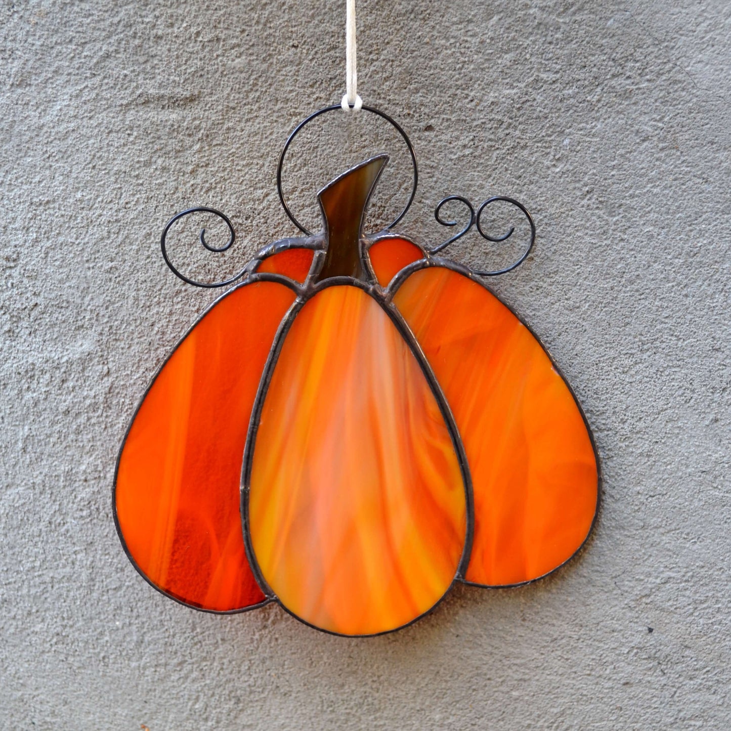 Stained Glass Pumpkin Suncatcher Bright Orange