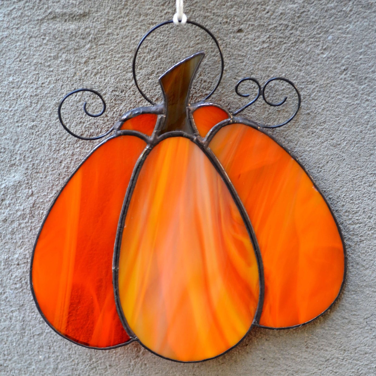 Stained Glass Pumpkin Suncatcher Bright Orange