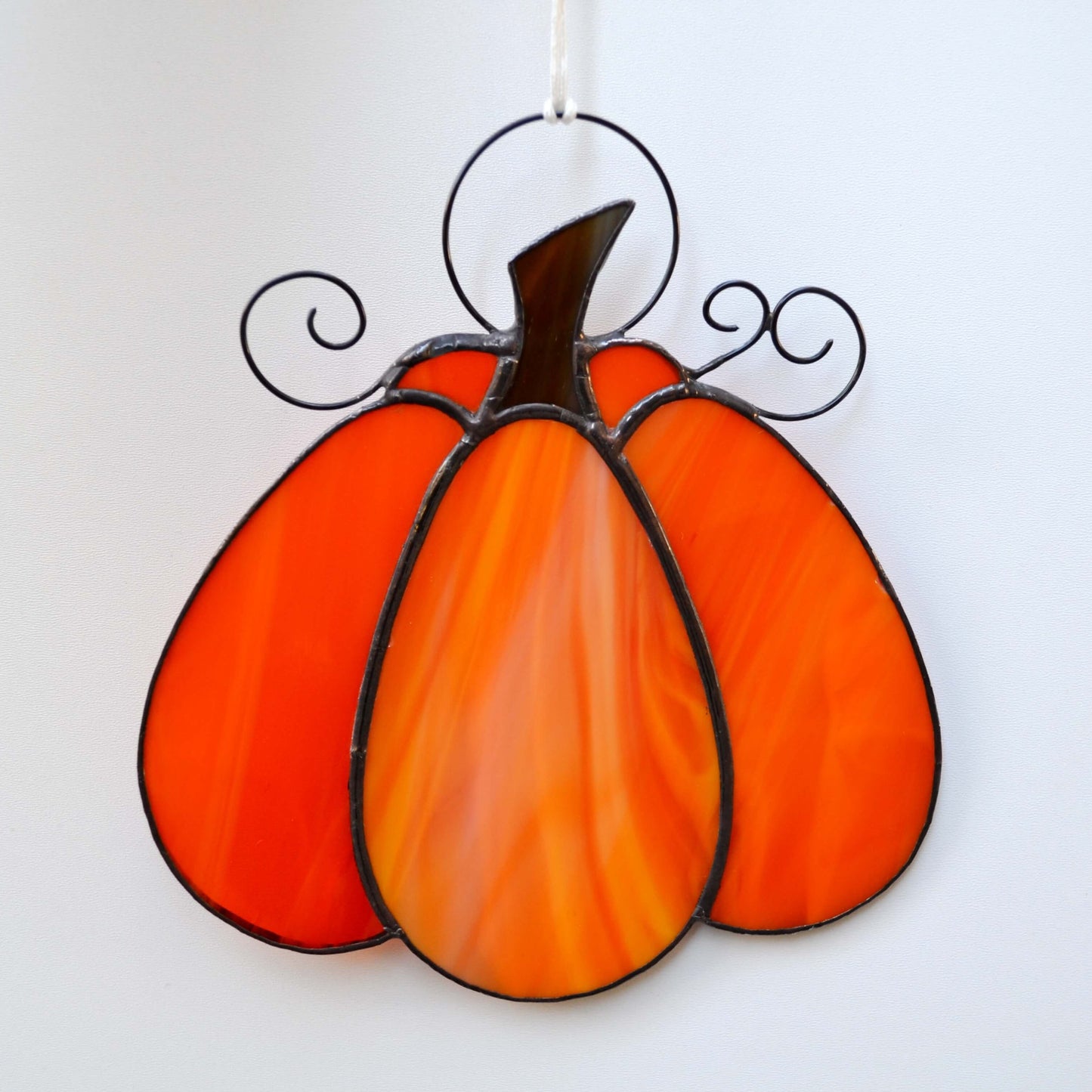 Stained Glass Pumpkin Suncatcher Bright Orange