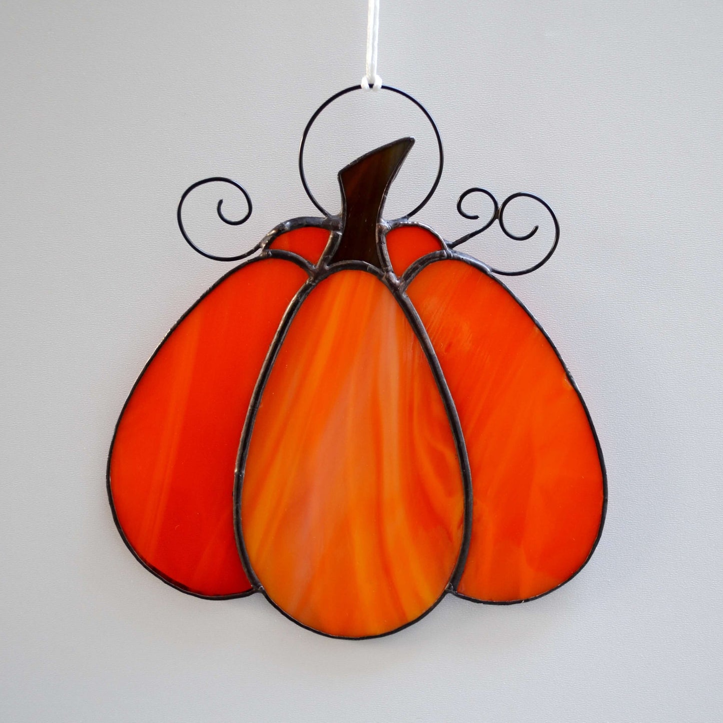 Stained Glass Pumpkin Suncatcher Bright Orange