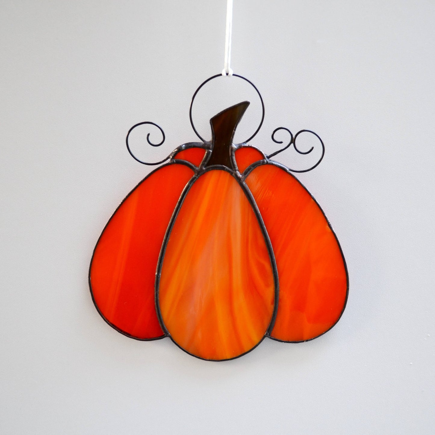 Stained Glass Pumpkin Suncatcher Bright Orange