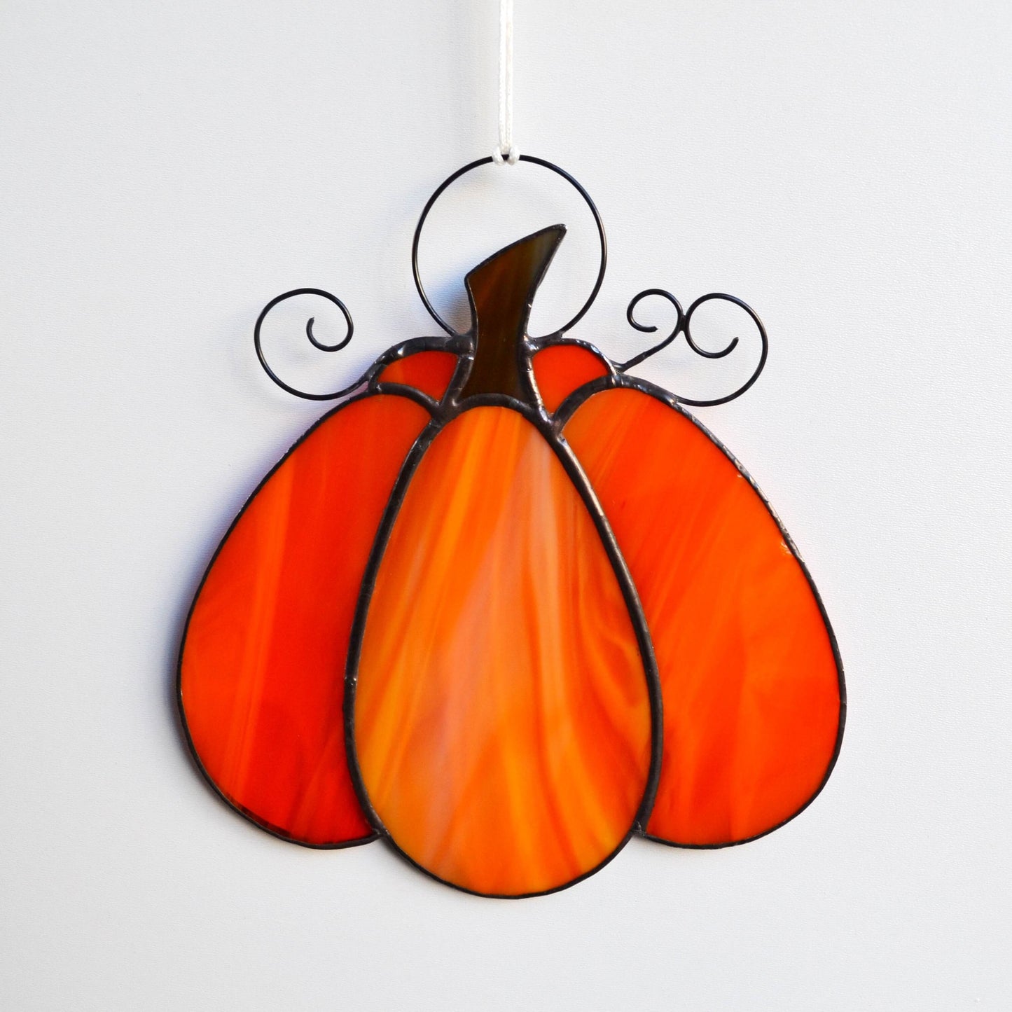 Stained Glass Pumpkin Suncatcher Bright Orange