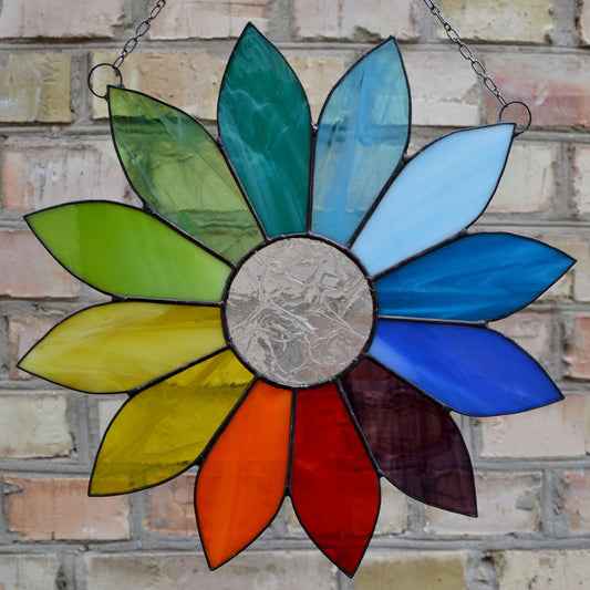 Rainbow Flower Stained Glass Suncatcher