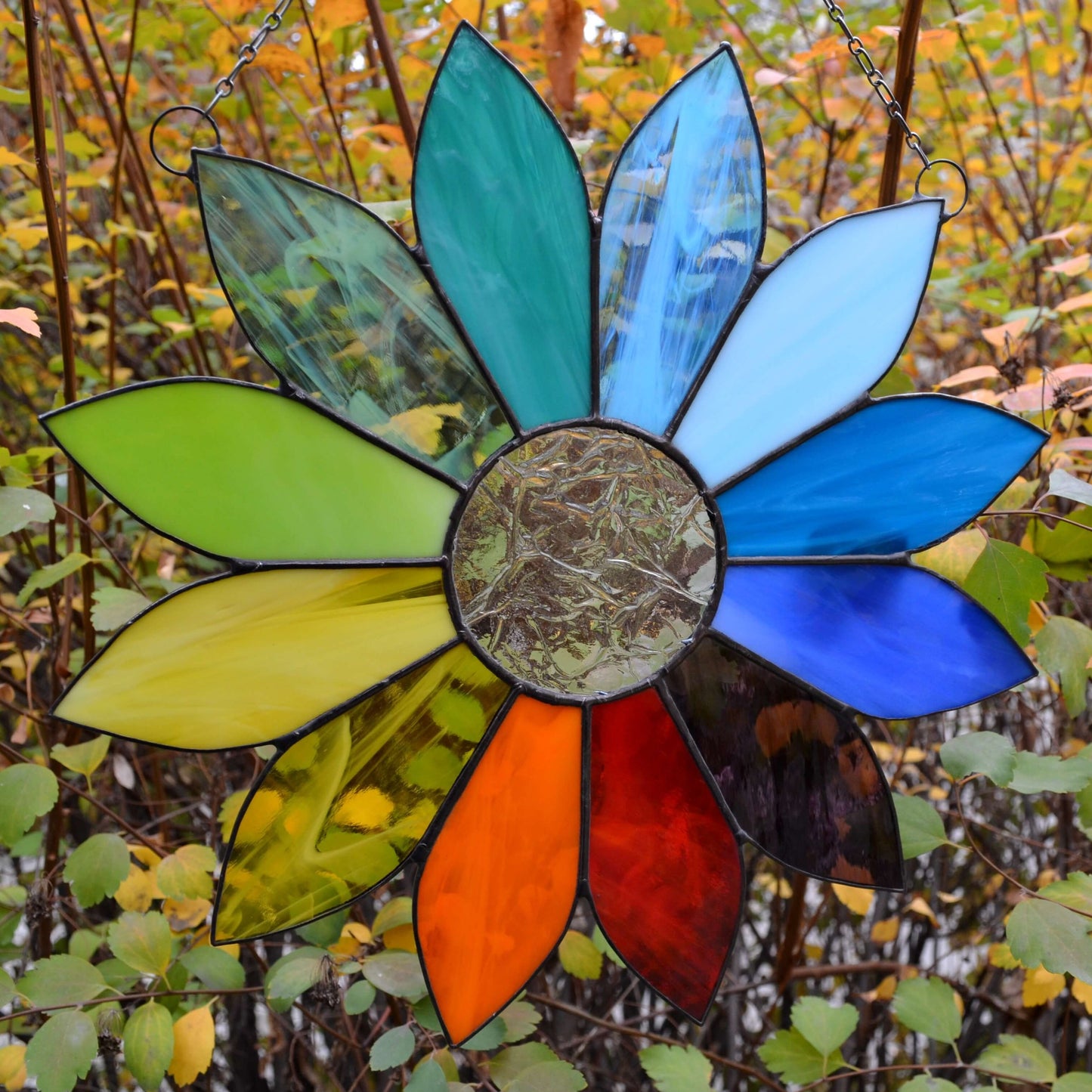 Rainbow Flower Stained Glass Suncatcher