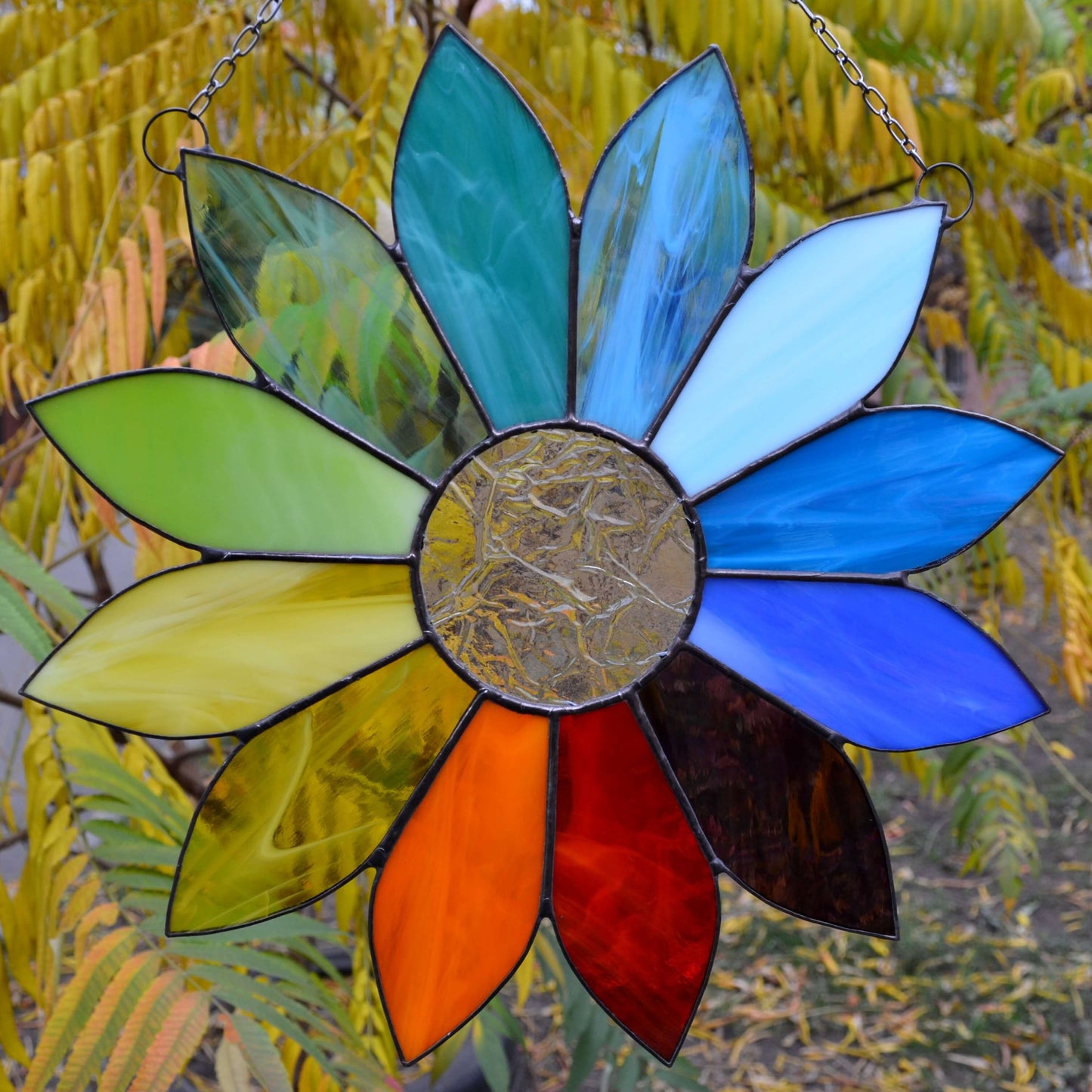 Rainbow Flower Stained Glass Suncatcher