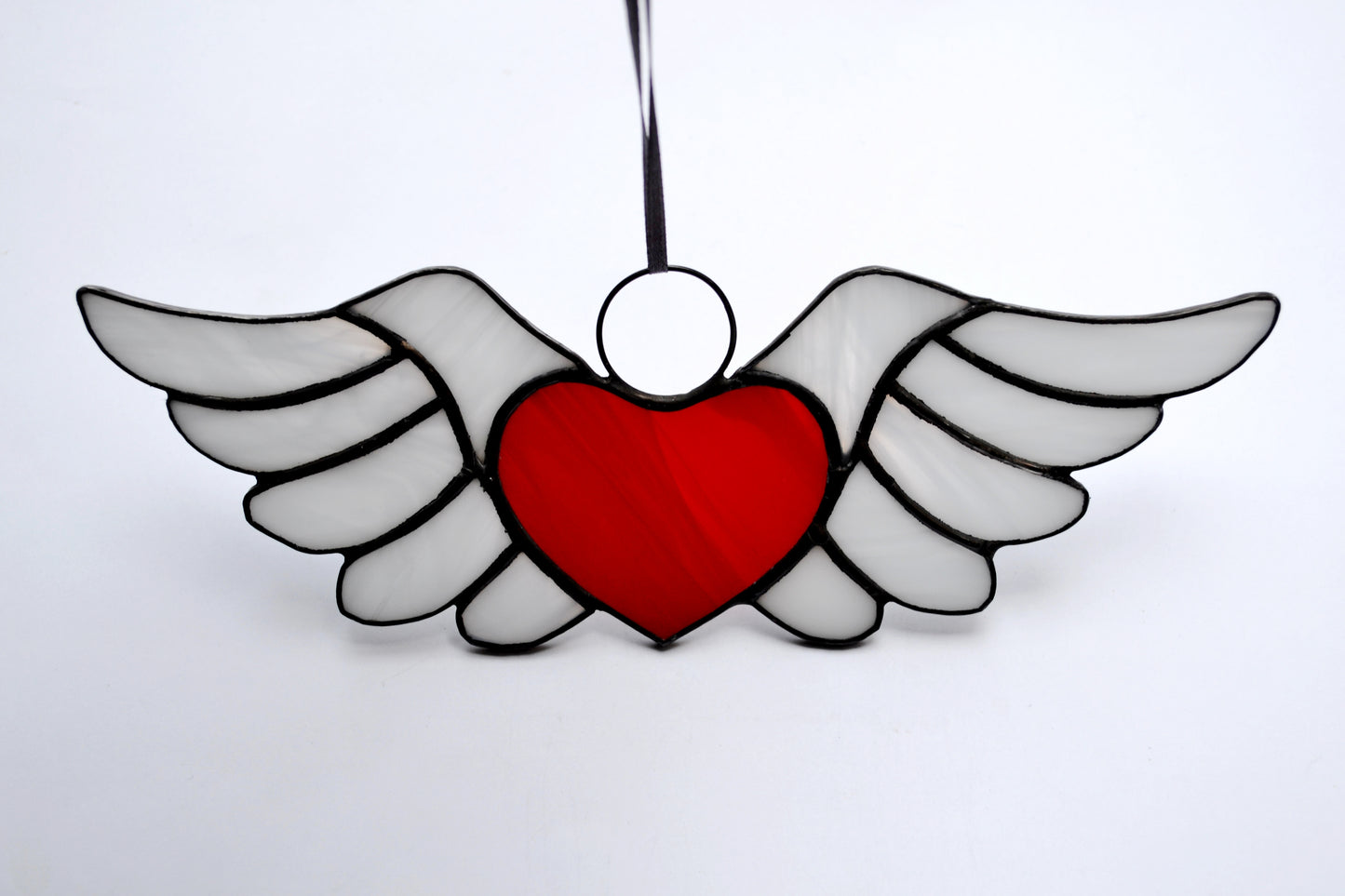 Red Heart with Wings Stained Glass Suncatcher