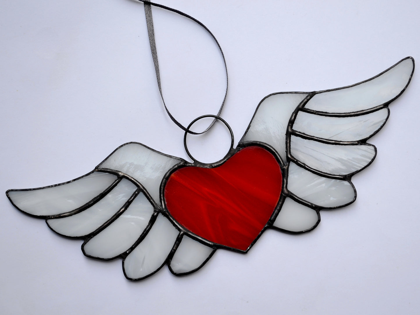 Red Heart with Wings Stained Glass Suncatcher