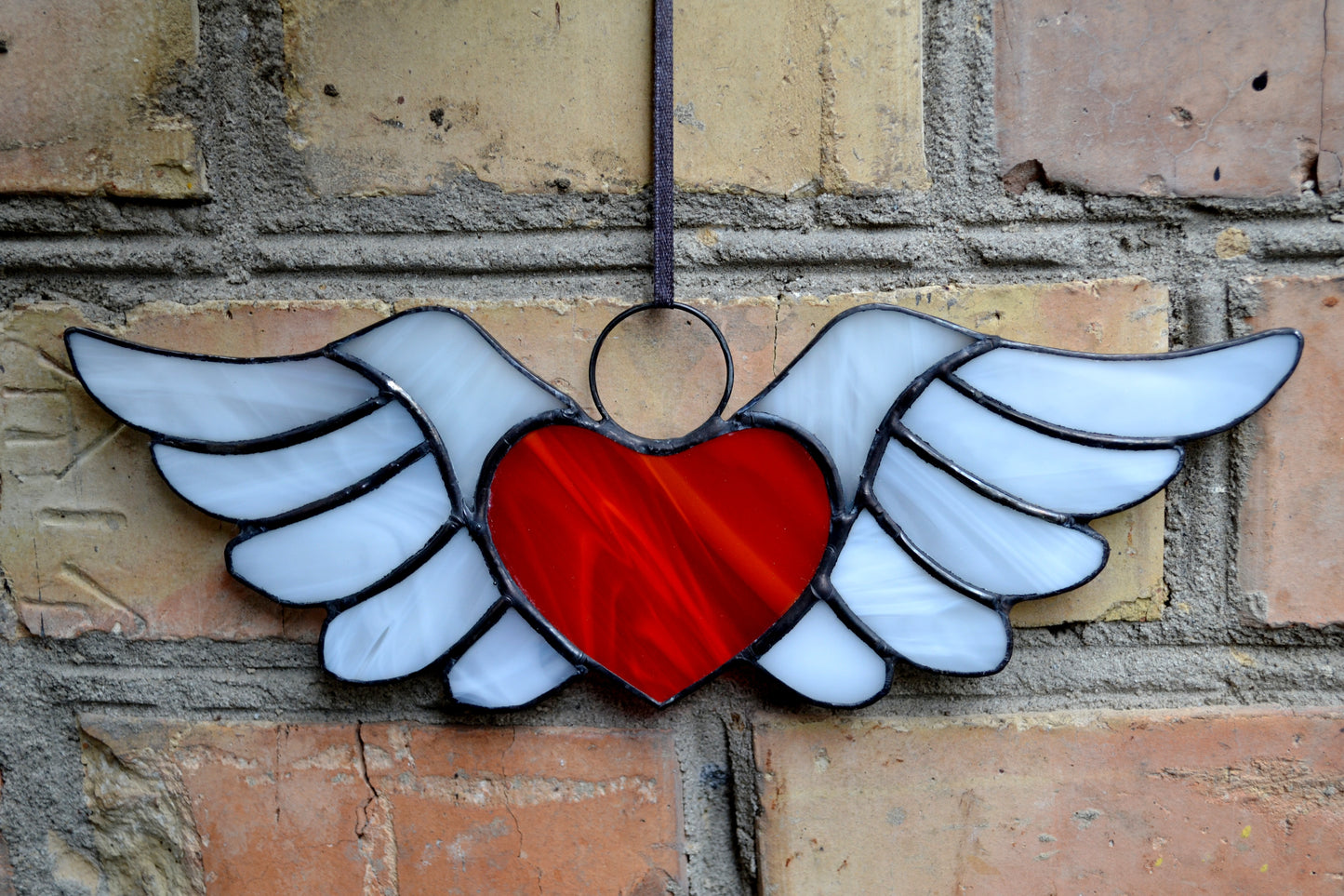 Red Heart with Wings Stained Glass Suncatcher