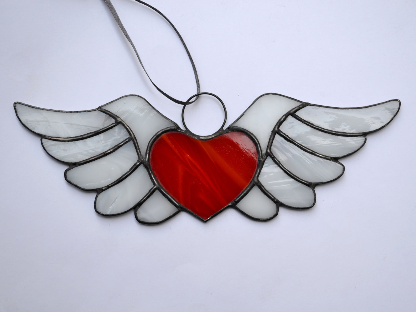 Red Heart with Wings Stained Glass Suncatcher