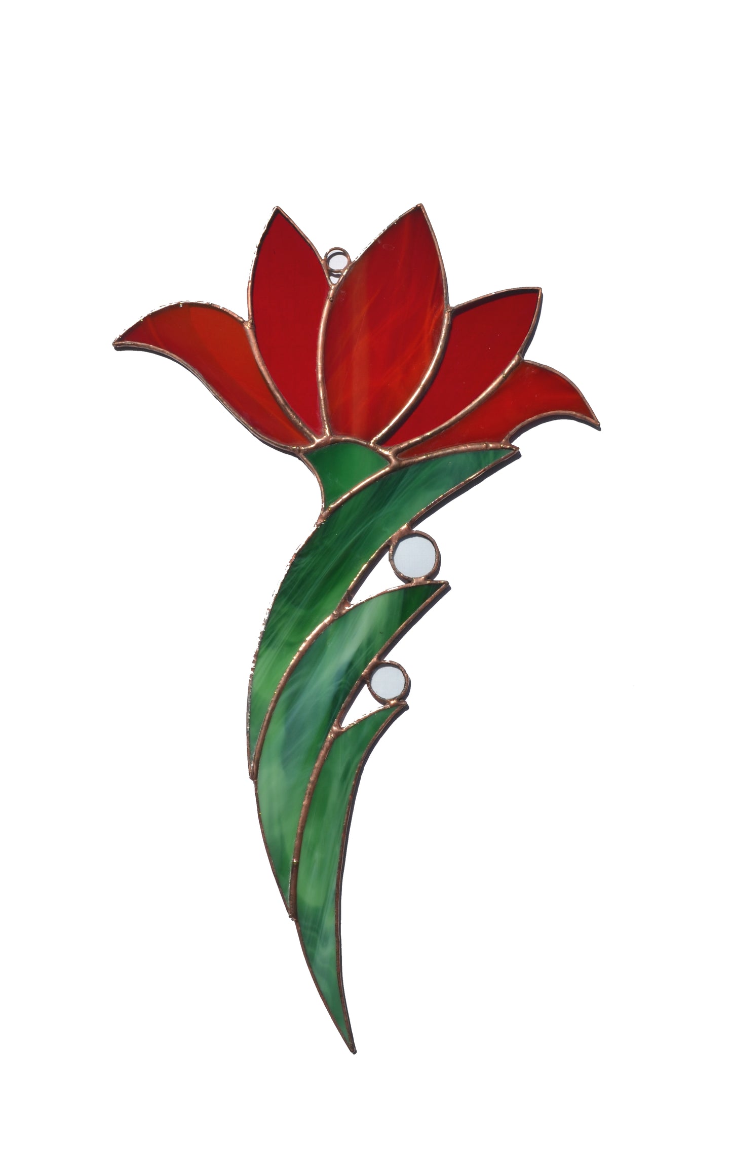 Large Red Lily Flower Stained Glass Suncatcher