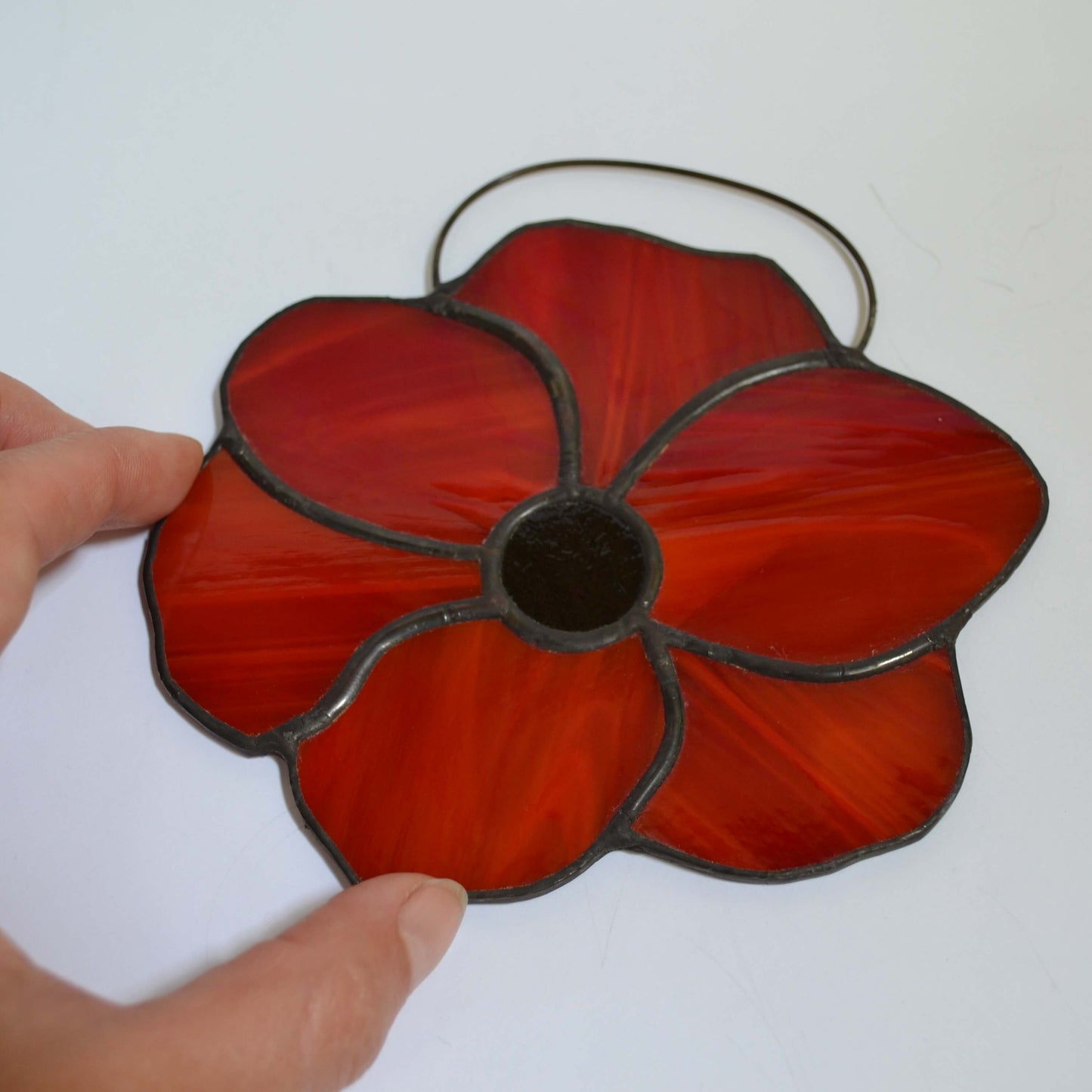 Red Poppy Stained Glass Suncatcher