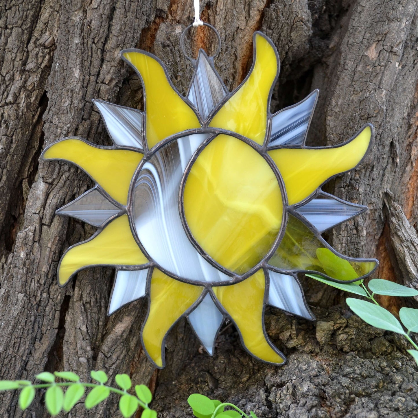 Yellow Stained Glass Sun and Moon Suncatcher