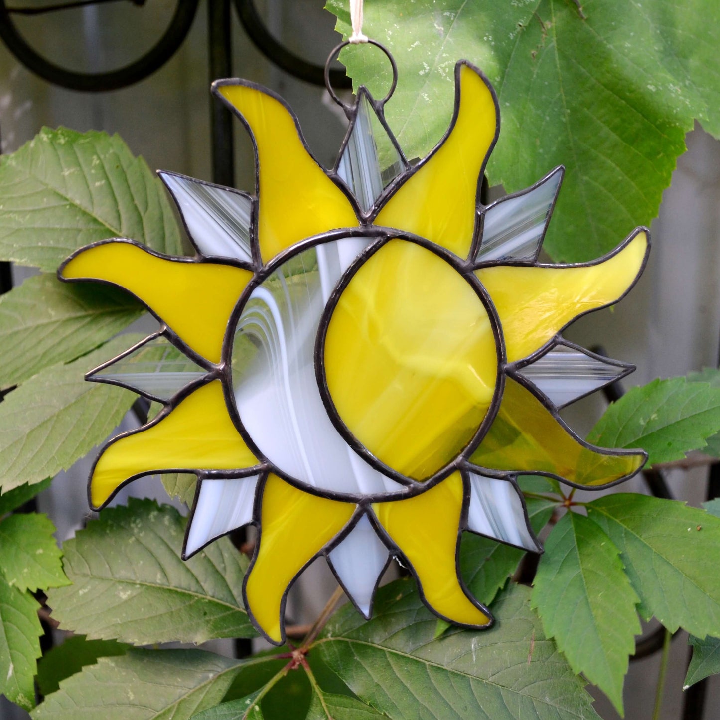 Yellow Stained Glass Sun and Moon Suncatcher