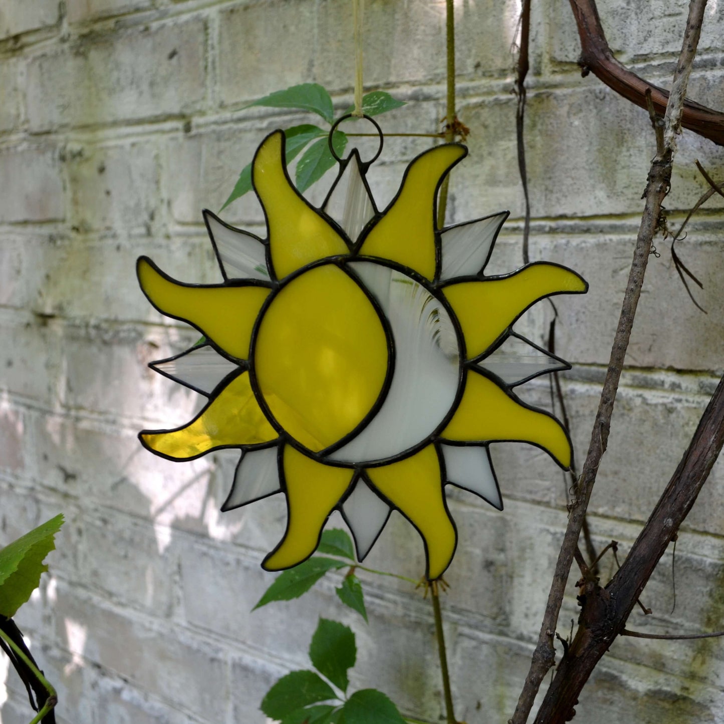 Yellow Stained Glass Sun and Moon Suncatcher