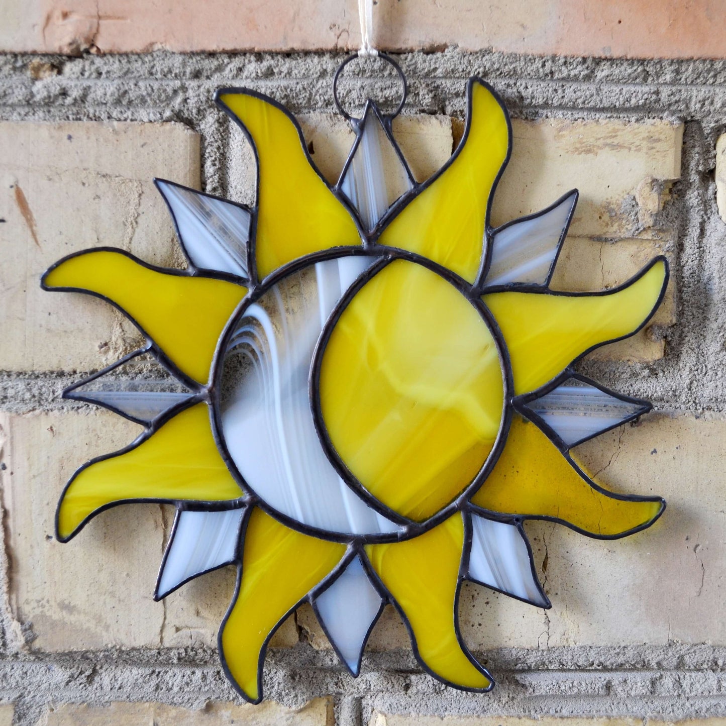 Yellow Stained Glass Sun and Moon Suncatcher