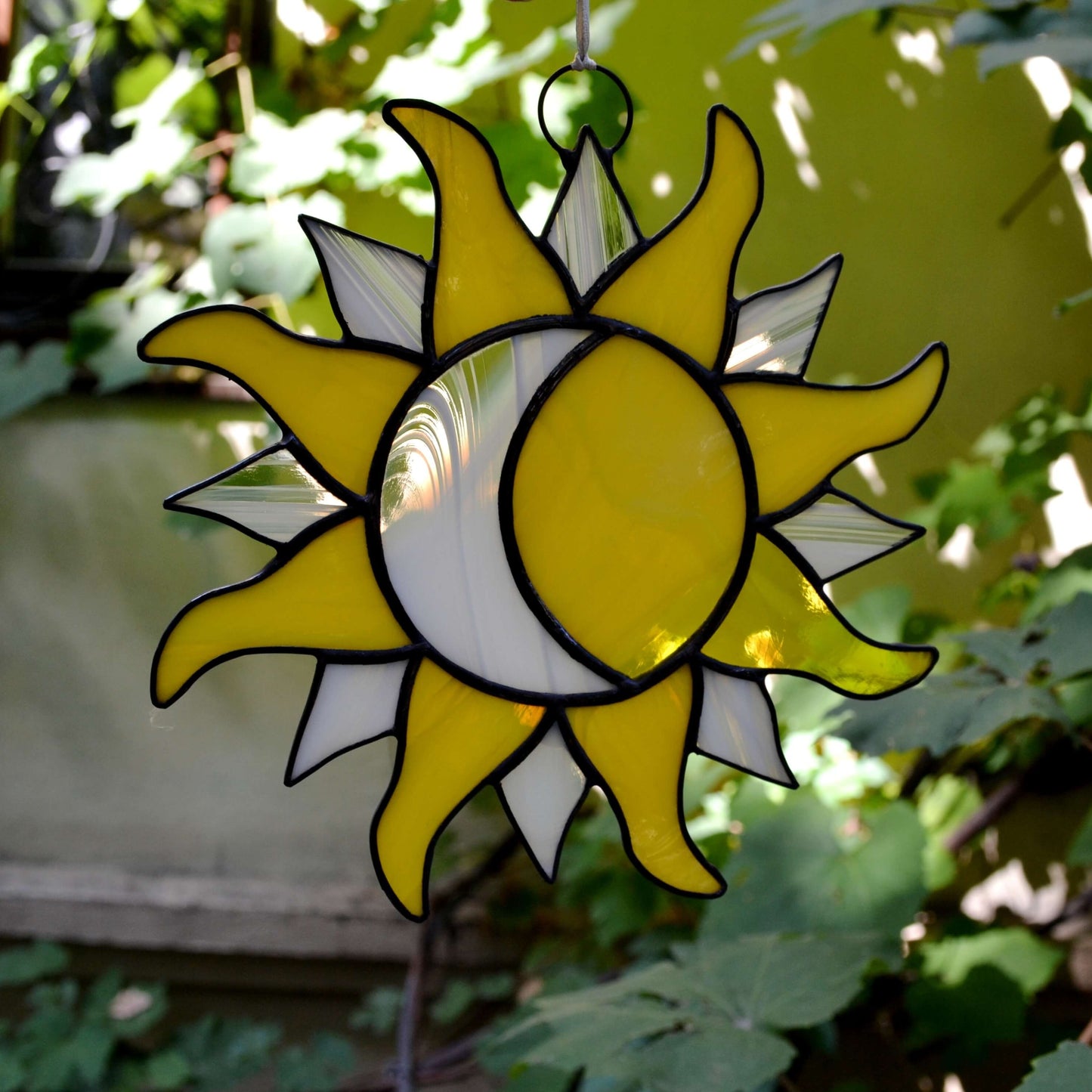 Yellow Stained Glass Sun and Moon Suncatcher