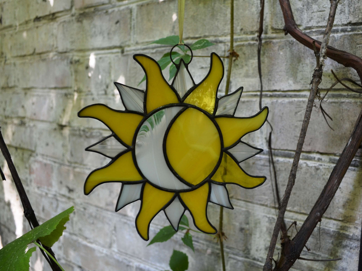 Yellow Stained Glass Sun and Moon Suncatcher